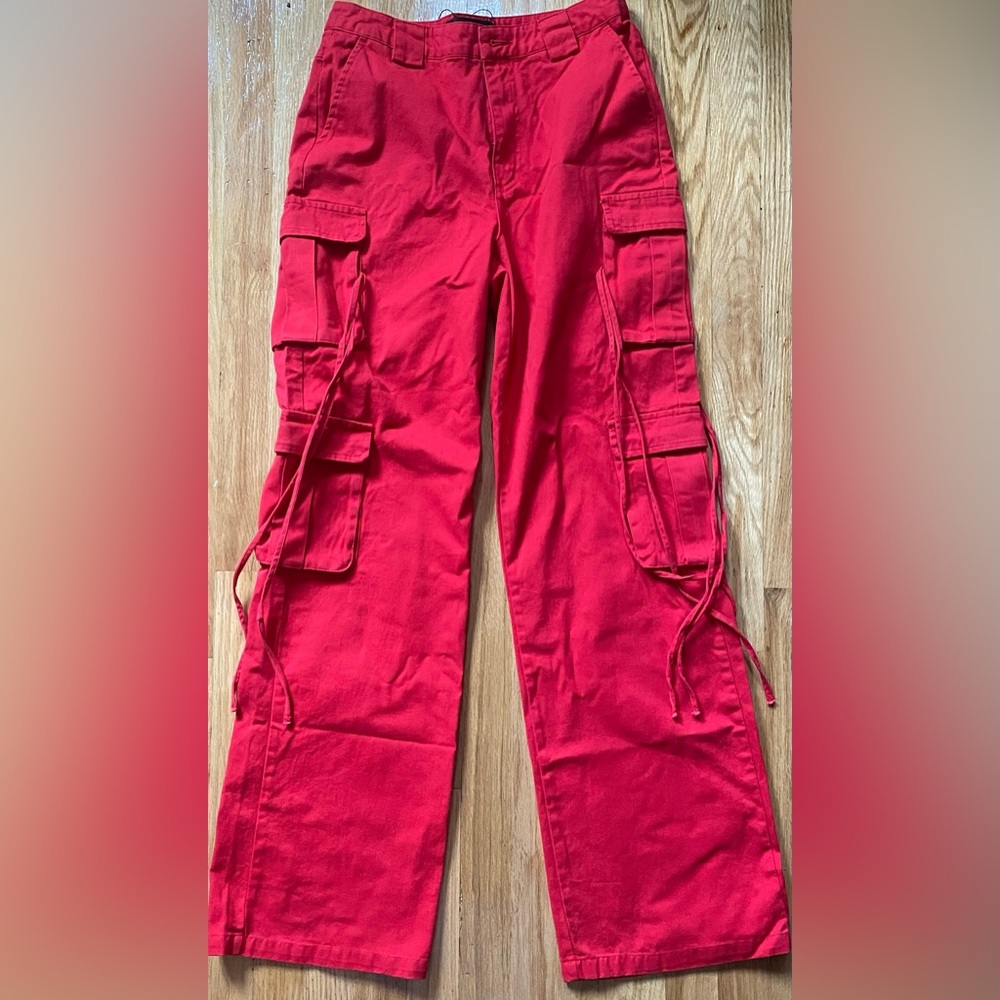 Red Wide-Leg Cargo Pants